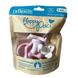 NEW Dr. Browns Happy Paci 0-6 Months 3 Pacifiers Pink, Light Pink, White Sealed
